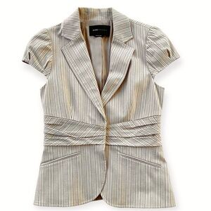BCBGMaxAzria Tan And Brown Striped Cap Sleeve Tailored Blazer Jacket, Size S